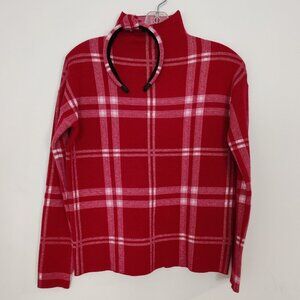 Nicole Miller Women's Sweater Size XS With Headband Red Plaid Rayon Stretch Cozy